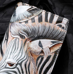 Handmade Leather Zebra Tooled Mens Chain Biker Wallet Cool Leather Wallet With Chain Wallets for Men