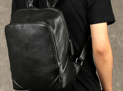 Genuine Leather Mens Cool Backpack Sling Bag Large Black Travel Bag Hiking Bag for men