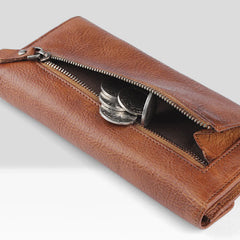 Handmade Leather Mens Cool Long Leather Wallet Bifold Envelope Clutch Wallet for Men - iwalletsmen