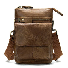 Cool Brown Leather Men's Belt Pouch Cell Phone Holster Small Belt Bag Mini Messenger Bag Side Bag For Men - iwalletsmen