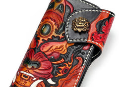 Handmade Leather Monster Mens Chain Biker Wallet Cool Leather Wallet Long Phone Wallets for Men