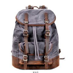 Waxed Canvas Leather Mens Waterproof Travel Green Backpack 15'' Computer Backpack for Men - iwalletsmen