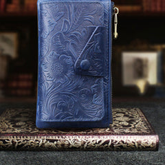 Handmade Leather Floral Mens Cool Key Wallet Wallet Card Holder Small Card Keychain Wallets for Men