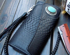 Handmade Leather Biker Wallet Mens Cool Chain Wallet Trucker Wallet with Chain