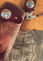 Handmade Leather Tooled Indian Chief Mens Chain Biker Wallet Cool Leather Wallet Long Wallet for Men