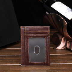 RFID Brown Leather Men's Slim Card Holder Black Front Pocket Wallet Small Card Wallet For Men - iwalletsmen