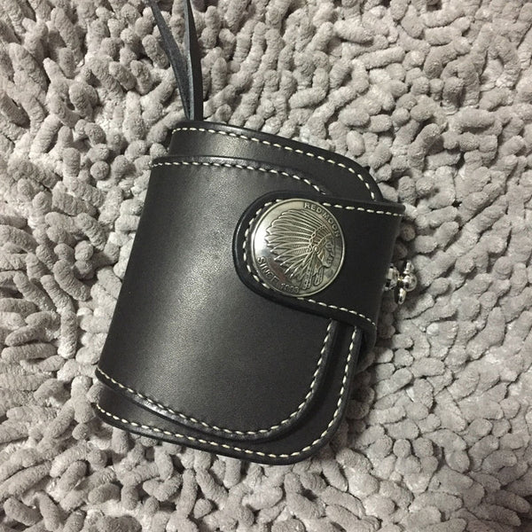 Handmade Leather Biker Wallet Mens Cool billfold Chain Wallet Trucker Wallet with Chain