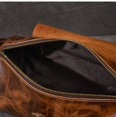 Leather Mens Vintage Brown Side Bag Barrel Messenger Bag Small Bucket Bag For Men - iwalletsmen