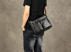 Genuine Leather Mens Cool Messenger Bag Briefcase Work Bag Business Bag for men