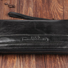 Genuine Leather Mens Cool Long Leather Wallet Zipper Wristlet Clutch Wallet