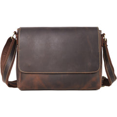 Cool Black Leather Mens 10 inches Courier Bags Coffee Brown Messenger Bags Postman Bag For Men - iwalletsmen