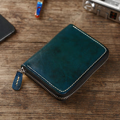 Handmade Cool Mens Leather Zipper Red Small Wallet Green Bifold billfold Wallet for Men - iwalletsmen