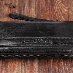 [On Sale]Genuine Leather Mens Cool Long Leather Wallet Zipper Wristlet Clutch Wallet