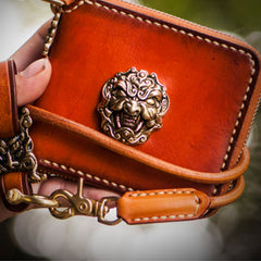 Handmade Leather Tibetan Tooled Mens billfold Wallet Cool Chain Wallet Biker Wallet for Men