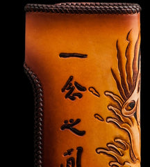 Handmade Leather Tooled Buddha&Demon Mens Chain Biker Wallet Cool Leather Wallet With Chain Wallets for Men