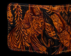 Handmade Leather Chinese Black&White Tooled Mens billfold Wallet Cool Leather Wallet Slim Wallet for Men