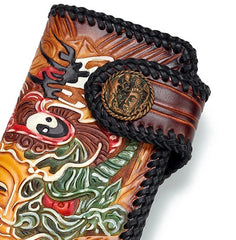 Handmade Leather Buddha&Demon Mens Chain Biker Wallet Cool Leather Wallet With Chain Wallets for Men