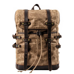 Cool Waxed Canvas Leather Mens Black 15.6‘’ Large Hiking Backpack Green Travel Backpack for Men - iwalletsmen