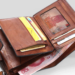 Handmade Mens Cool billfold Leather Wallet Men Small Slim Wallets Bifold for Men