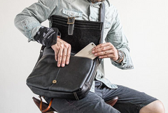 Genuine Leather Mens Cool Messenger Bag iPad Bag Chest Bag Bike Bag Cycling Bag for men