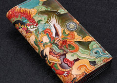 Handmade Leather White Jambhala Mens Chain Biker Wallet Cool Leather Wallet With Chain Wallets for Men