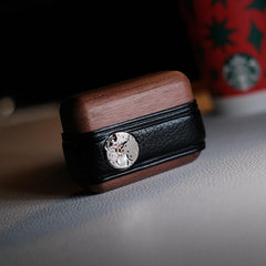 Handmade Coffee Leather Cherrywood AirPods Pro Case Custom Brown Leather AirPods Pro Case Airpod Case Cover - iwalletsmen