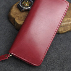 Handmade Leather Mens Cool Zipper Phone Travel Long Wallet Card Holder Card Slim Clutch Wallets for Men