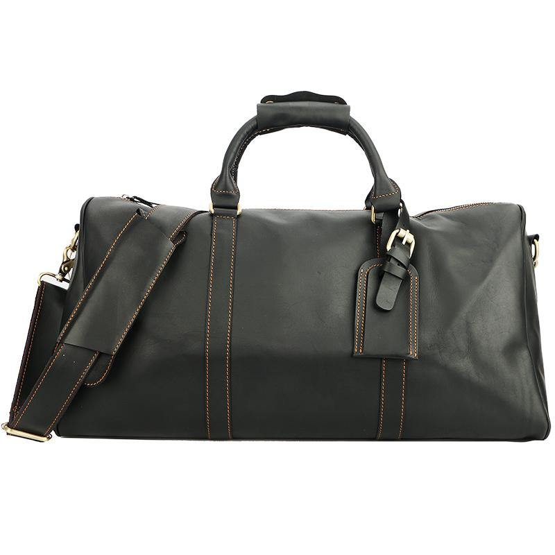 Black Leather Mens Casual Large Travel Bags Shoulder Weekender Bags Brown Duffle Bag For Men - iwalletsmen