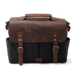 Mens Waxed Canvas Leather Side Bag Messenger Bag Canvas Courier Bag for Men - iwalletsmen
