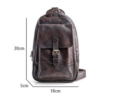 Genuine Leather Mens Cool Chest Bag Sling Bag Crossbody Bag Travel Bag Hiking Bag for men