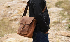 Handmade Leather Mens Cool Shoulder Bag Messenger Bag Chest Bag Bike Bag Cycling Bag for men