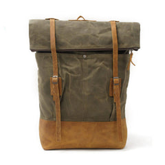 Cool Waxed Canvas Leather Mens Backpacks Canvas Travel Backpack Canvas School Backpack for Men - iwalletsmen