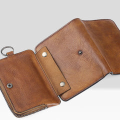 Handmade Leather Mens Chain Biker Wallet Cool Leather Wallet Trifold billfold Wallets
