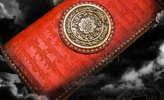 Handmade Leather Tibetan Mens Chain Biker Wallet Cool Leather Wallet Long Clutch Wallets for Men