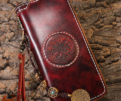 Handmade Leather Mens Chain Biker Wallet Cool Leather Wallet Long Phone Wallets for Men