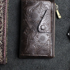Handmade Leather Floral Mens Cool Key Wallet Wallet Card Holder Small Card Keychain Wallets for Men