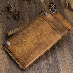 Handmade Mens Cool Long Leather Chain Wallet Cards Biker Trucker Wristlet Wallet - iwalletsmen