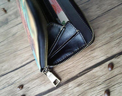 Handmade Leather Chinese Lion Tooled Mens Long Wallet Cool Leather Wallet Clutch Wallet for Men