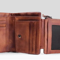 Handmade Mens Cool billfold Leather Wallet Men Small Zipper Wallets Trifold for Men - iwalletsmen