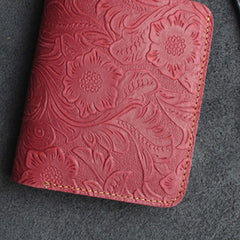 Handmade Leather Floral Mens Cool Slim Leather Wallet Men billfold Wallets Bifold for Men