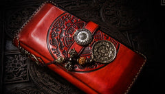 Handmade Leather Tibetan Mens Chain Biker Wallet Cool Leather Wallet Long Clutch Wallets for Men