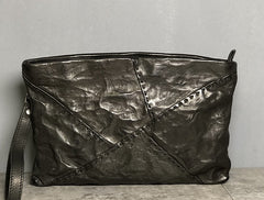 Handmade Leather Mens Clutch Cool Slim Wallet Zipper Clutch Wristlet Wallet for Men