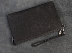 Handmade Leather Mens Clutch Cool Slim Wallet Zipper Clutch Wristlet Wallet for Men