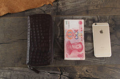 Genuine Leather Mens Cool Long Leather Wallet Zipper Clutch Wristlet Wallet for Men