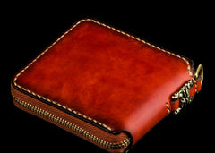 Handmade Leather Small Tibetan Tooled Mens billfold Wallet Cool Chain Wallet Biker Wallet for Men