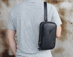 Genuine Leather Mens Cool Chest Bag Sling Bag Crossbody Bag Travel Bag Hiking Bag for men