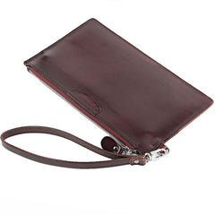 Oiled Leather Men's Yellow Ultra Slim Wristlet Wallet Zipper Multiple Purse Wallet Phone Bag For Men - iwalletsmen