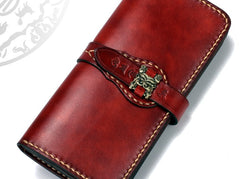Handmade Leather Mens Clutch Cool Leather Wallet Long Phone Wallets for Men