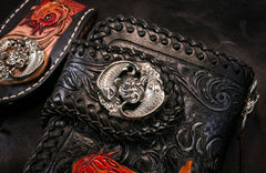 Handmade Leather Carp Mens Chain Biker Wallet Cool Leather Wallet With Chain Wallets for Men