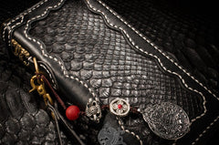 Handmade Leather Python Skin Mens Chain Biker Wallet Cool Leather Wallet Long Phone Wallets for Men